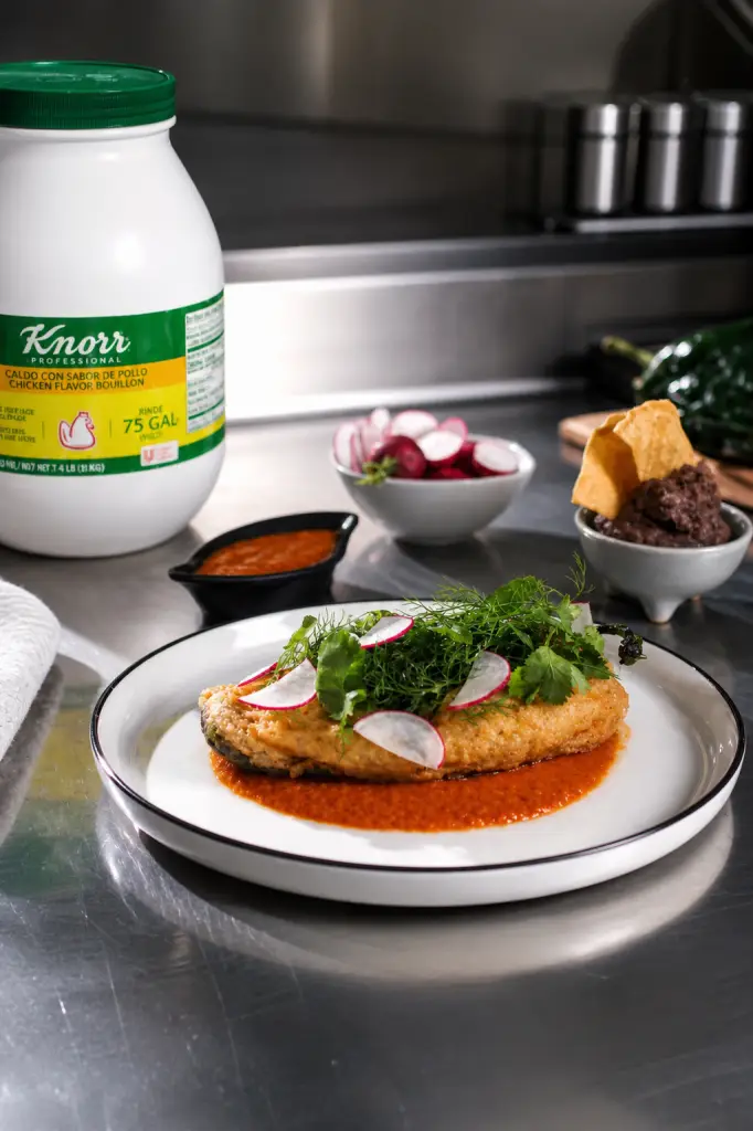 Chile Relleno Capeado con Salsa de Jitomate y Knorr